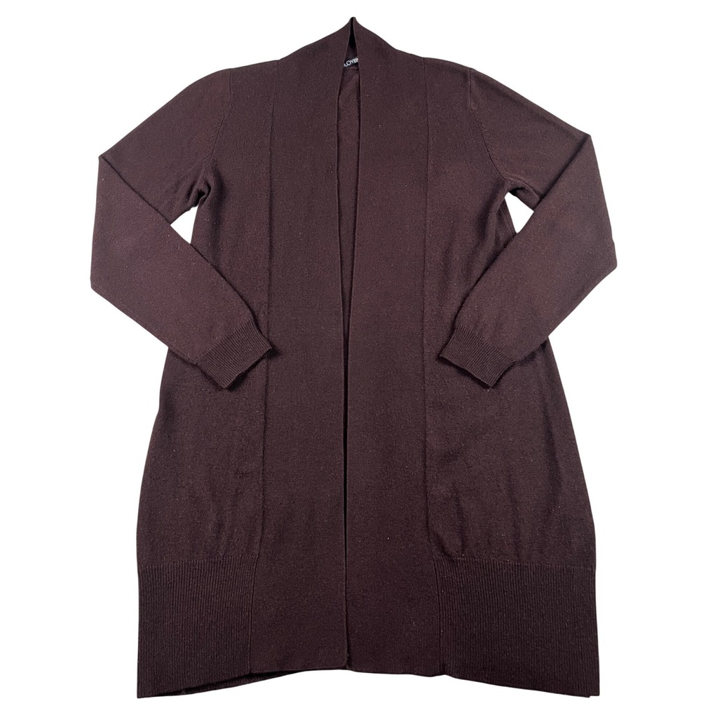 WoolOvers Cardigan Small Merino Wool Cashmere Blend Open Front Longline Brown